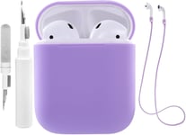 Étui en Silicone Compatible avec Les AirPods 2 1 avec kit de Nettoyage, étui de Protection Compatible avec Apple AirPods 2 avec Sangle de Sport, Housse Souple pour l'étui des Airpods 1 2 (Violet)