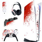 playvital Blood Splash Full Set Skin Decal for ps5 Console Disc Edition,Sticker Vinyl Decal Cover for ps5 Controller & Charging Station & Headset & Media Remote