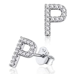 Clou d Oreille Lettre P Zirconium Femme Petit Boucles d'Oreilles Strass Fille Argent 925 Sterling Alphabet Mini Bijoux Cadeau Soeur Copine BFF Meilleur Amie