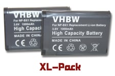 2 x batterie 1000mAh vhbw pour caméra Sony Action Cam FDR-X1000V, HDR-AS100V, HDR-AS100VR, HDR-AS20, HDR-AS200V comme NP-BX1