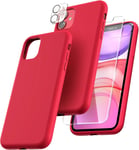 5 En 1 Coque Iphone 11 1 Coque Iphone 11+2 Verre Trempé+2 Protection Camera Résistant Aux Rayures Antidérapant Silicone Étui Iphone 11 6 1 Pouces Rouge