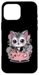 Coque pour iPhone 16 Pro Max Chat kawaii avec tirelire