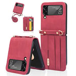 ESONG Coque pour Samsung Galaxy Z Flip 3 5G,Cuir PU de qualité supérieure,avec Sangle réglable&Fente pour Carte - Rouge