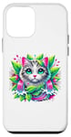 iPhone 12 mini Beloved Cat with Green Leaves Cat Lovers Pink Waterfalls Case