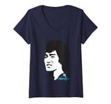 Womens Bruce Lee The Dragon Big Face Black & White Sketch V-Neck T-Shirt