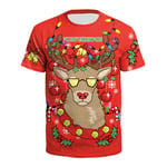 Kvinnor Män Jul Tryckt Kortärmad T-shirt Jumper Fest Xmas Pullover Topp H 2XL