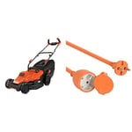 BLACK+DECKER Tondeuse Filaire 1600W, Tondeuse à Gazon Electrique 38 cm, 6 hauteurs réglables 20, 30, 40, 50, 60 et 70 mm & Electraline 20857038F Prolongateur Jardin avec clapet 16 A 25 m Orange