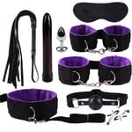 KINYA Ensemble de 9 PCS en Peluche Costume Fouet Masque Menottes groupés liant Sexy en Nylon Jouet SM abus Sexuel Jeu pour Couple (Purple)