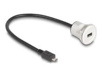 Delock - Usb-Forlengelseskabel - Micro-Usb Type B (Hann) Til Micro-Usb Type B (Hunn) Panelmonterbar - 30 Cm - M22 Thread - Svart, Sølv