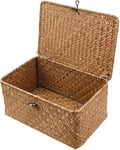 Seagrass Panier de rangement en osier avec couvercle paniers de rangement, panier en rotin tressé fabriqué à Manograss Panier en osier avec couvercle paniers de rangement (XL : 32 x 22 x 15 cm)