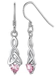 Boucles d'oreilles Pendantes Argent Celtique Noeud Trinité Triquetra Boucle doreille Pierre Tourmaline Rose Pierre de Naisssance Bijoux Hypoallergénique Cadeau Anniversaire pour Femme Maman