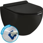 Coribi - confort - wc Noir Brillant suspendu sans bride avec fixations invisibles + abattant ultra fin déclipsable + frein de chute