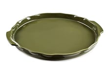 ESPRIT DE CUISINE - Plat À Four Rond En Céramique - Poignées ergonomiques - Émail Résistant Aux Rayures - Facile À Nettoyer - Made In France - 1,8L - 38,6x36x3cm Extérieur - Vert Kaki