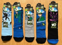 5 PAIRS OF BOYS OFFICIAL BEN 10 SOCKS ALIEN FORCE 4-5 1/2 UK 35-37 EURO NEW