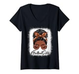 Womens Football sister messy bun black women V-Neck T-Shirt