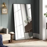 NeuType Miroir de Sol avec Cadre en Alliage d'aluminium pour Salon, Chambre à Coucher, Suspendu ou appuyé Contre Le Mur, Grand Miroir Pleine Longueur 150 x 91,4 cm, Noir