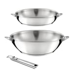 Eclipse - Lot 3 pièces - Wok 28 cm, Poêle 24 cm et Poignée amovible Cuisinox