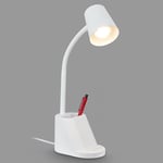 BRILONER - Lampe de bureau avec porte-stylo, interrupteur à câble, orientable, lampe de table, lampe, lampe de chevet, lampe de bureau, Home Office, lampe de bureau, 21x10x35,5 cm (LxlxH), Blanc