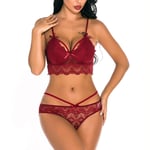 Moent Lace Underwear Set,Women Sexy Sleepwear Lingerie Temptation Bra Underwear Nightwear Set,Valentine's Day Intimates(Red,XL)