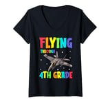 Womens Flying Through 4th Grade Fighter Jet Back To School V-Neck T-Shirt