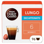 Nescafé Dolce Gusto Lungo Decaffeinato - Café Décaféiné - 96 Capsules (Pack de 6 boîtes x 16)