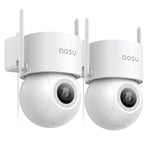 AOSU 2PACK Security Camera Outdoor Wifi Wired with 400Lm Spotlight Full Color Night Vision, 360°PTZ CCTV Camera, 3K 5MP Surveillance Cameras 24/7 Recording, Vehicle Security and Protection