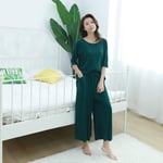 QYV Pajamas Two Piece Sets Women Autumn Cotton Home Wear Female Casual Loose T shirt + Nine Wide Leg Pants Sleepwear Plus Size|Pajama Sets,green,XXXL