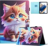 Coque Pour Tablette Samsung Galaxy Tab A9 8.7 Pouces (Sm-X110/ Sm-X115) Etui Galaxy Tab A9 Housse Pu Cuir Flip Support Portefeuille Protection Coque, Chat Jaune