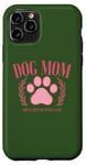 Coque pour iPhone 11 Pro Green Dog Mom Accessories Women,Pink Dog Paw Print Dog Mom