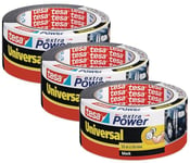 tesa extra Power Universal - Lot de 3 Roleaux - Ruban Adhésif Toilé pour Réparations, Fixation, Regroupement, Étanchéité ou Emballage - Noir - 25 m x 50 mm