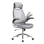 SONGMICS Chaise de Bureau, Fauteuil Pivotant, Siège avec Accoudoirs Rabattables, Appui-tête et Support Lombaire, Dossier Inclinable, Surface en Toile, Gris Tourterelle OBN086G01