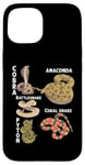 Coque pour iPhone 15 Différents types de serpents pour les amateurs de serpents Reptile Zoo