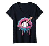 Womens Baseball Home Plate Drip Ice Cream Sprinkles, Baseball Bat V-Neck T-Shirt