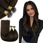 RUNATURE Nano Ring Extension Cheveux Naturel Balayage Brun Foncé avec Brun Cendré Extension Cheveux Naturel a Froid Anneaux Extension Cheveux Nano Ring 12 Pouces/30cm 50 Mèches/40g #2/2/6