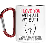 Tongue in Peach Carabiner Mug | Camper Cup | Thermal Mugs | I Love You with All My Butt | Bum Cheeky Boyfriend Funny Nature Lover Outdoors Walking | CMBH259