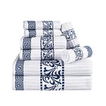 Superior Lot de 8 Serviettes en Coton très absorbantes en Peluche décoratives de Style bohème avec Bordure en Jacquard Dobby, Serviettes pour Le Visage 33 x 33 cm, Serviettes de Toilette 40,6 x 76,2