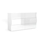 Commode Tyler, Commode 6 tiroirs, Commode de chambre, 100% Made in Italy, Blanc brillant, 155x40h82 cm