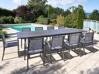 Table Rectangulaire Extensible En Aluminium Aspect Teck Gris Santorin Avec 10 Fauteuils - Jardiline