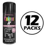 12X COLOUR IT Black Satin Spray Paint Satin Finish Metal Plastic Wood 400ml