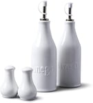 WM Bartleet & Sons - Olive Oil & Vinegar Bottles (24cm) with Stainless Steel Pourers and Salt and Pepper Shaker Set (13cm) - Made from Porcelain - Classic Smooth Finish