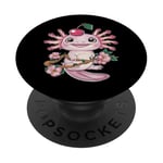 Axolotl kawaii aux cerises et fleurs de cerisier sakura PopSockets PopGrip Adhésif