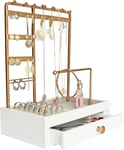 White Jewellery Organiser Stand for Necklaces Display with Large Storage Wooden