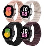 4 Pcs Bracelets Nylon Tressés pour Samsung Galaxy Watch 6/5/4 40mm 44mm/Watch 6 Classic 43mm 47mm/Watch 5 Pro 45mm/4 Classic 42mm 46mm，20mm Élastique Ajustable Sports Bracelet,Rose/Blanc/Noir/Cerise