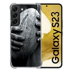 Cokitec Coque Renforcée en Verre Trempé pour Samsung Galaxy S23 Sport Rugby Ballon Vintage