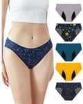 Neione Culotte Menstruelle Flux Moyen Slip Bresilien en Modal pour Règle Grande Taille Femme Bikini Menstruel Lot de 5 Galaxy 4XL