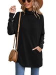 Famulily Black Turtleneck Long Jumper for Women Wear with Leggings, Ribbed Loose Fall Sweater Tunic Tops (S, Black)