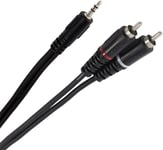 câble en Y 2 Cinch RCA mâle vers mini Jack TRS mâle stéréo 3,5mm. Hifi, ampli, récepteur AV, smartphone, tablette, ordinateur et autres. Longueur 1,5 m. Qualité Professionnelle.