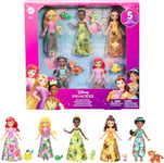 Mattel Disney Princess & Friends Set with 5 Posable Small Dolls in Removable Skirts or Pants & 5 Friend Figures, Inspired by the Disney Movies, JBL33