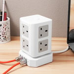 Tower Extension 8 plug + 4 USB Power Surge Protector Extension length 6,5 Ft UK