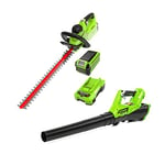 Greenworks Cordless Hedge Trimmer 40V 61cm Cutting Length + 40 V Axial Cordless Leaf Blower